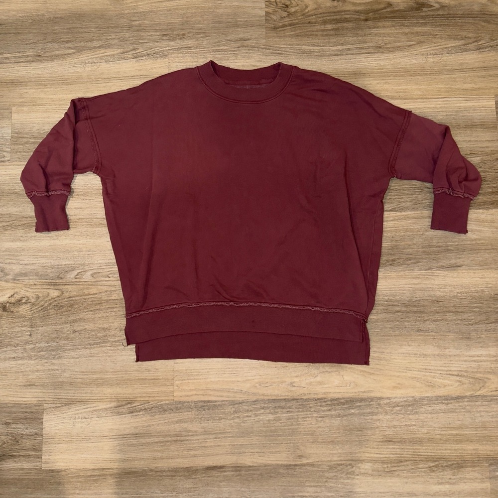 Aerie Oversized Crewneck Sweatshirt‎ Burgundy Maroon Raw Seam Pullover Small